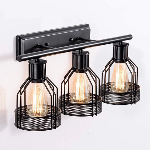 Industrial Vanity Light Plug In Three Light Retro Cage Wall Sconce With Metal Shade Corded Vintage Indoor Lighting For Dressing Table Mirror And Cabinet Perfect For Rustic Urban Home Decor