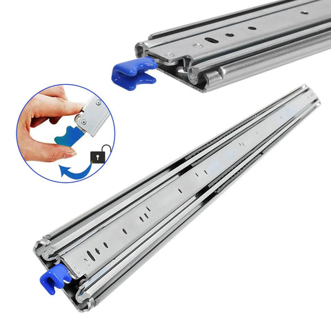 Beefy 72-Inch Full Extension Drawer Slides With 300Lb Load, Swing Handle Lock, Rust Resistant Zinc Plated Steel