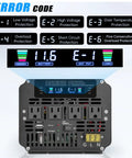 Heavy Duty 5000W Power Inverter Converts 48V To 120V Ac For Rv Truck And Solar Rig With Four Wall Plugs LCD Panel displaying error codes.