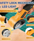 Heavy Duty Electric Cardboard Scissors With LED Light And Safety Lock Tungsten Steel Blade 2000Mah Battery, ergonomic design with LED and safety lock.