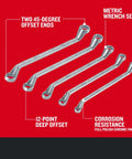 Deep Offset Metric Box End Wrench Set Must Have Five Piece 12 Point 45 Degree Angled Ends Chrome Finish Includes Handy Storage Tray