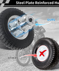 Comparison of steel plate reinforced hub and regular hub for Dirt Bike Training Wheels Set For 50cc Mini Bikes That Play Nice With Honda CRF50 XR50 Z50 Z50R Yamaha PW50 TTR50 Razor MX Series And More Built For Easy Install And Stable Learning With Durable Steel Support Ride Easy And Stay Upright.