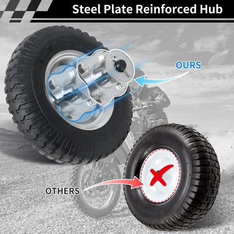 Comparison of steel plate reinforced hub and regular hub for Dirt Bike Training Wheels Set For 50cc Mini Bikes That Play Nice With Honda CRF50 XR50 Z50 Z50R Yamaha PW50 TTR50 Razor MX Series And More Built For Easy Install And Stable Learning With Durable Steel Support Ride Easy And Stay Upright.