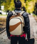 Earth Tone Abstract Curve Art Backpack For Men And Women worn by person in park