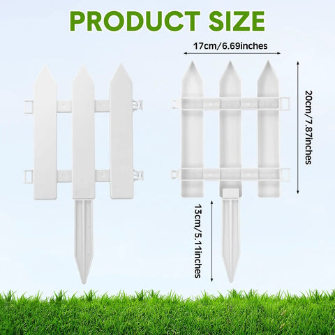 48 Count White Classic Garden Fence Panels With Fence Inserts For Yard Upgrade And Border Edging, showing size dimensions