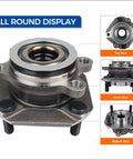 Set Of 2 Front Wheel Hub And Bearing Assemblies For Nissan Sentra 2007 To 2012 2L With ABS showing top, front, and bottom views