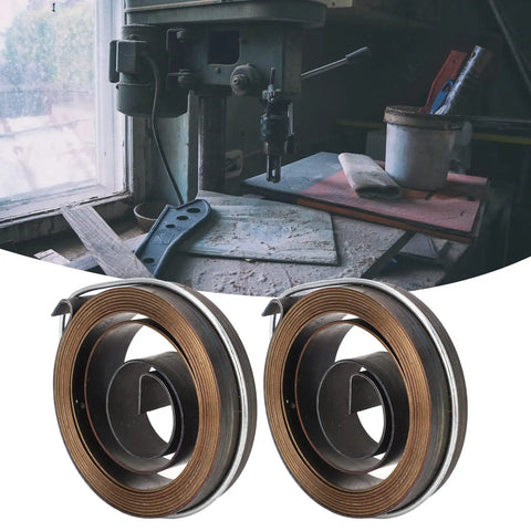 Durable Plated Drill Press Return Spring Two Pack for Bench Drills next to drill setup for horizontal and vertical use
