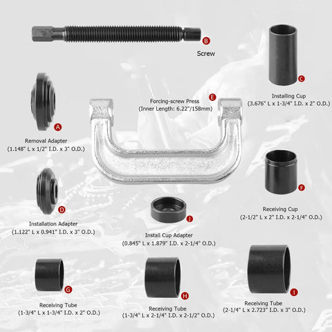 Ball Joint Press And U Joint Removal Kit With 4x4 Adapters For Most 2WD And 4WD showing components like C-frame press and adapters