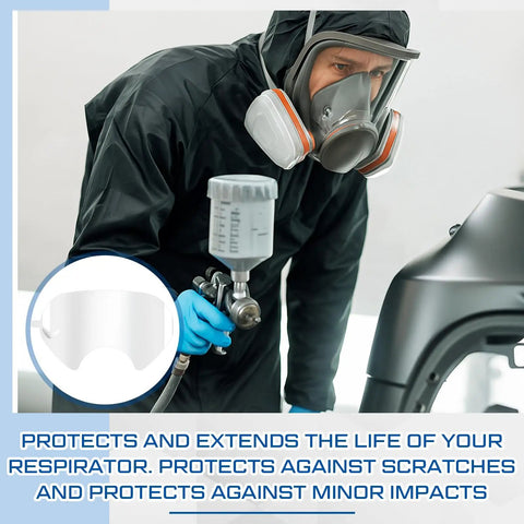 Person wearing a 6000 series full face respirator with replacement lens and peel-off covers in a spray painting task