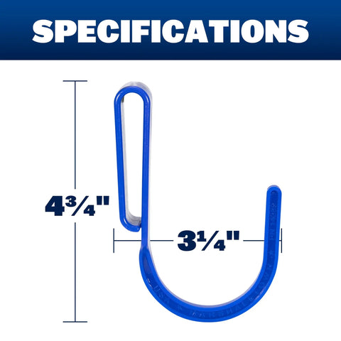 Workhorse Tool Hook And Trowel Hanger dimensions showing a 4¾" height and 3¼" width in blue, highlighting its compact form.