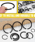 150 Piece Round Wire Snap Ring Assortment Kit With 10 Sizes From 10mm To 26mm Internal C Clips For Shafts, steel construction, organized storage case
