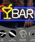 USB Powered Dimmable Neon Bar Sign For Home Pub Or Man Cave Wall Decor Bright LED Cocktail Neon Light with USB cable and switch
