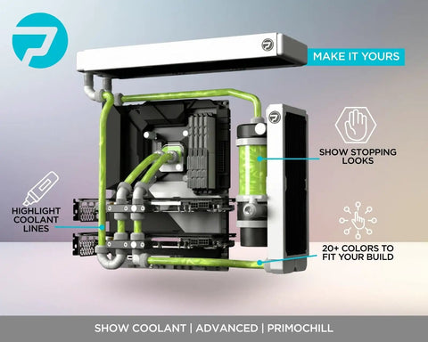 Heavy Duty Computer Water Cooling Coolant Featuring Sick Show Visual Flow And Killer Corrosion Guard For Your Custom Battlestation Loop With Smooth Non Transparent Green Mix in a PC setup.