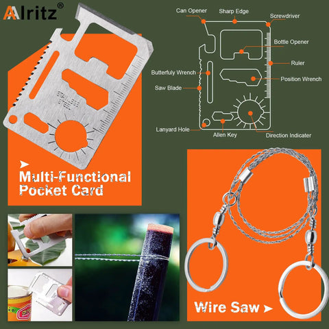 12 In 1 Outdoor Survival Kit For Camping And Hiking Enthusiasts Be Ready Lifesaving Gear with 11 function card and wire saw