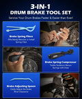 3 Piece Drum Brake Tool Kit With Brake Spring Tool Brake Adjusting Spoon And Spring Pliers For Easy Drum Brake Maintenance