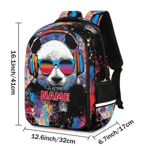 Personalized Dope Panda Backpack With Custom Name For Work And Travel College 16 Inch Laptop Bag Large Daypack With Padded Sleeve Rucksack For Adults Men Women, side view showing colorful panda design
