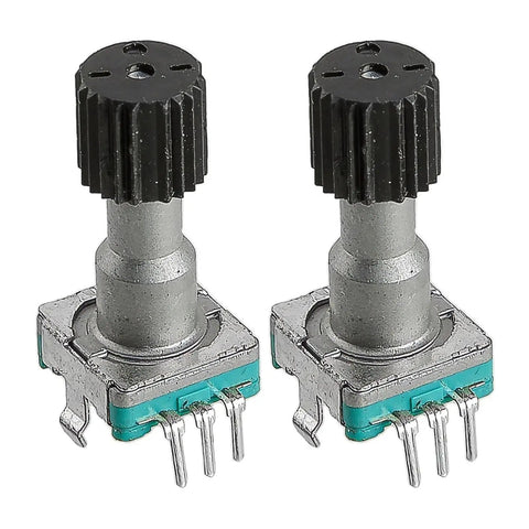 Two Pack Navigation Knob Rotary Encoder With 15 Pulse Switch EC11G1574402 For Toyota Highlander And BYD In Dash Vehicle Control Replacement Durable Metal And Plastic Build In Black And Silver Front Interior Mount Easy Plug And Play.