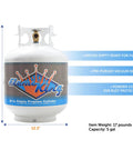 20 Pound Steel Propane Tank With Type 1 Overflow Protection Valve For Grills And BBQs DOT Approved Cylinder For Camping And Backyard Cooking Grillin Ready For Outdoor Feasts White, showing measurements and features.