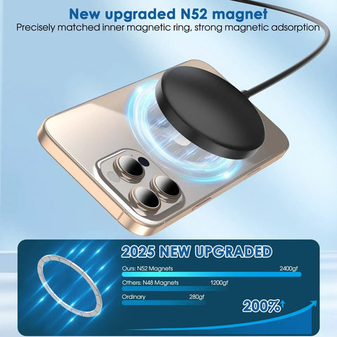 Magnetic Wireless Charger For iPhone MagSafe 15W Fast Charging Pad 2 Pack with phone showing magnetic alignment