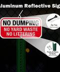 Heavy Duty No Dumping And No Littering Sign 2 Pack Rust Proof Aluminum Property Boundary Signs 12x6 Inches Reflective Weatherproof Outdoor Warning Plaques on display.