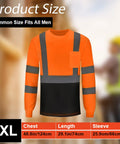 Six Pack High Visibility Long Sleeve Safety T Shirts For Work Men XL Fluorescent Orange With 2 Inch Reflective Strips