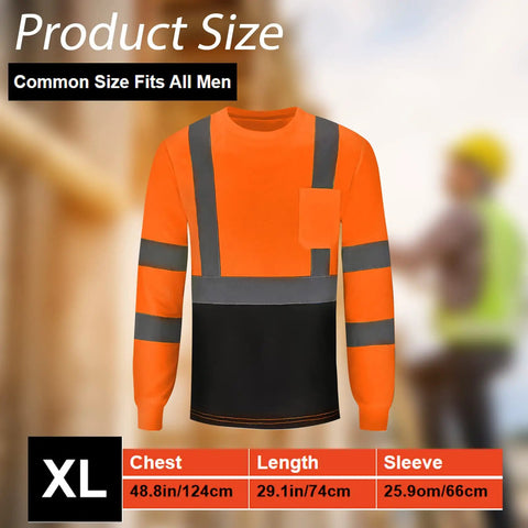 Six Pack High Visibility Long Sleeve Safety T Shirts For Work Men XL Fluorescent Orange With 2 Inch Reflective Strips