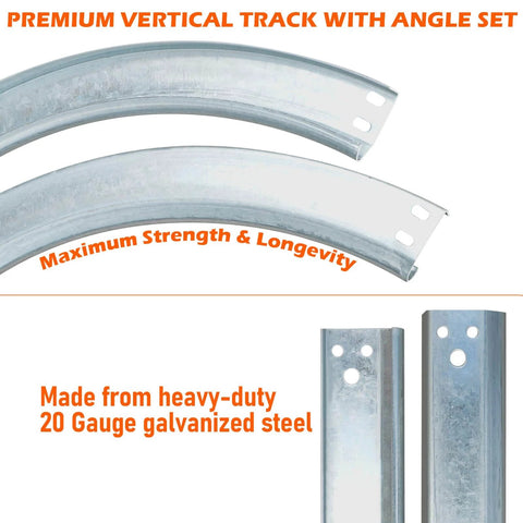 12 Inch Radius Garage Door Track Curve Set For 7 Foot Doors, 8.5 Feet Total Length, Fits 2 Inch Pulleys, 1.5mm Steel, Pro Grade Heavy Duty Pair Built To Last For High Cycle Use And Smooth Operation shown in galvanized steel
