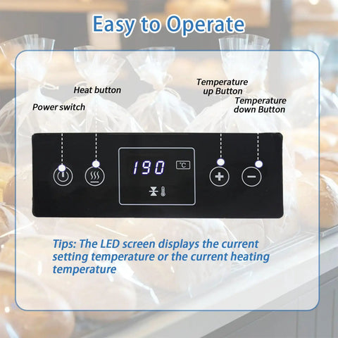 Straight Up Reliable Continuous Band Heat Sealer Machine With Digital Temperature Control For Packing Bags And Burn Proof Safety Cover showing digital control panel with temperature display.