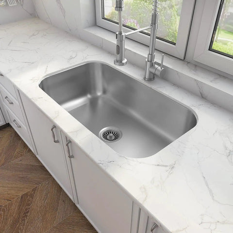 Undermount Single Bowl Kitchen Sink, 31 Inch By 18 Inch By 9 Inch, 18 Gauge 304 Stainless Steel With Satin Finish, Built Tough And Quiet