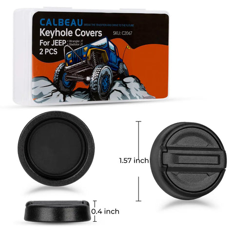 Rugged Pack (2) snap-on Strong Magnet Keyhole Covers for Jeep Wrangler JL 2018-2026 and Gladiator JT front doors, size 1.57 inch.
