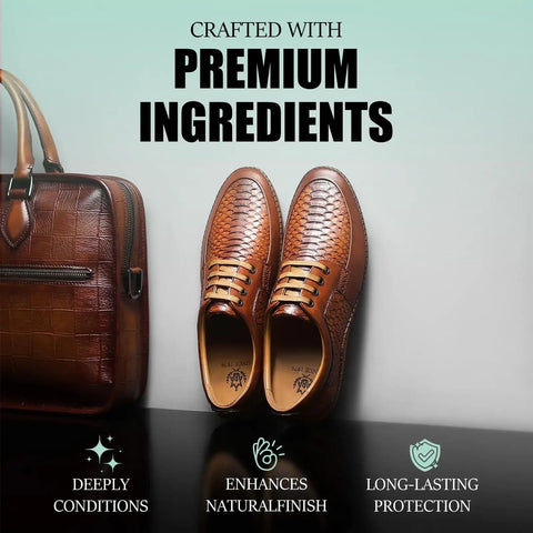 Brown leather shoes and tote bag showcasing the Ultimate Fix For Dry Leather And Scratched Wood for maintenance.