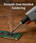 120W Soldering Gun Kit With 110V Power Six Level Adjustable Temperature From 392 To 842 Fahrenheit One Hand Tin Feeding Design in use on PCB
