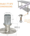 Diagram showing set of eight stainless steel flanged feet with three and one half inch flanges and adjustable height for 1.625 inch OD tubing.