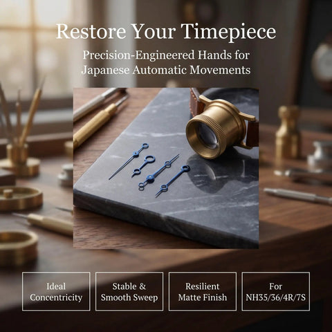 Metal Watch Hands Set for NH35 364R and 7S Movements, Pro Grade Upgrade Kit for Horology Enthusiasts on a workbench