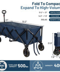 Extended 51 Inch Collapsible Wagon Cart With 500 Lb Load Capacity And 400L Storage, unfolded and folded view.