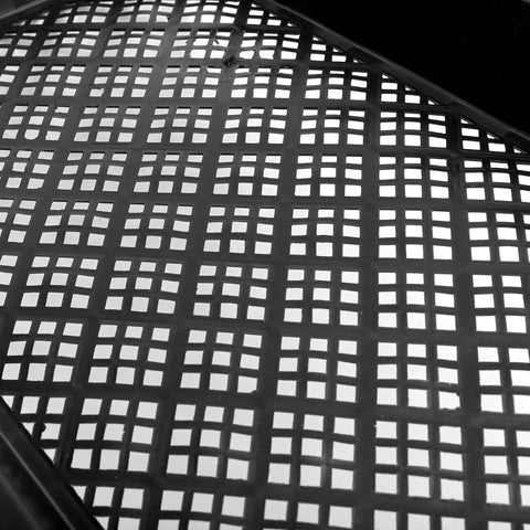 Close-up of mesh bottom detail on 12 Pack Mesh Bottom Seed Starter Trays For Microgreens And Seedlings, black plastic material.