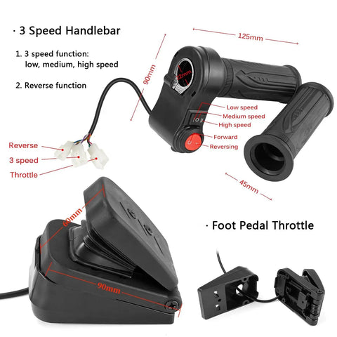 72V 3000W Brushless Motor Kit With 24 MOSFET 50A Controller And Throttle Pedal, showing handlebar and foot pedal design.