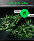 Comparison of before and after using 13 Inch Bud Leaf Bowl Trimmer with clear visibility dome and sharp stainless steel blades.