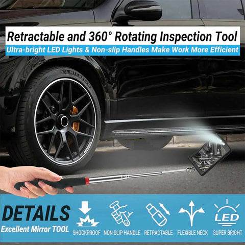 Telescoping Magnetic Pickup Tool Set With LED Light Flexible Bendable Magnetic Rod And 360 Degree Swivel Inspection Mirrors