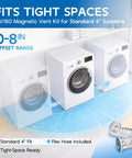 Magnetic Dryer Vent Connector Kit With Quick Connection, Airtight Seal, Universal Fit for tight laundry spaces, includes hose and clamps.
