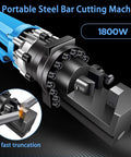 USZWBY Electric Hydraulic Rebar Cutter For Steel Bars 4-22mm, Portable Wire Rope Cutting Machine 1800W Motor close-up of cutting mechanism.