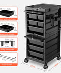 Lockable Salon Trolley With Six Drawer Rolling Beauty Cart And Tool Holders, Boss Grade Mobile Hair Stylist Station