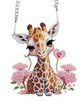 Diamond Painting Hanging Pendant Kit For Adults, giraffe-shaped DIY acrylic rhinestone sun catcher with flowers and heart accents.