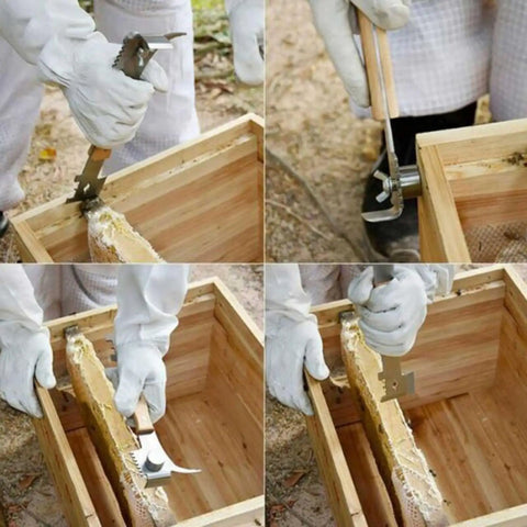 Beehive maintenance using 7 in 1 Beekeeping Tool With Wooden Handle The Ultimate Go To Bee Hive Scraper J Hook Frame Lifter And More For Pros