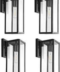 Outdoor Wall Sconce Lights 4 Pack, Modern Black Exterior Lanterns With Clear Glass Shade, Weatherproof Rustproof Outdoor Lighting