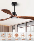 52 Inch Ceiling Fan With Remote And Dimmable Lights, Color Temperature Control, Solid Wood Blades In Mahogany Finish