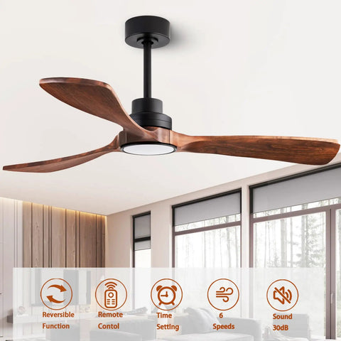 52 Inch Ceiling Fan With Remote And Dimmable Lights, Color Temperature Control, Solid Wood Blades In Mahogany Finish