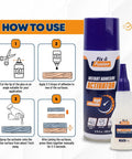 Cyanoacrylate Glue And Instant Activator Spray Set with usage instructions, two 1.77 oz glue bottles, 6.76 fl oz activator shown.