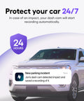 SUV showing GPS Dash Cam With 32GB Card Included, Unlimited Cloud Storage, 24 Seven Parking Mode, AI Incident Detection alert
