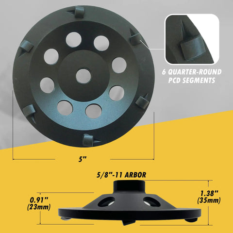 Beastly Multipurpose PCD Grinding Wheel For Epoxy Glue Mastic And Paint With Aggressive Six Quarter Round Segments, 5/8-11 Threaded Arbor, Wet Or Dry Use For Fast Surface Prep And Tough Material Removal